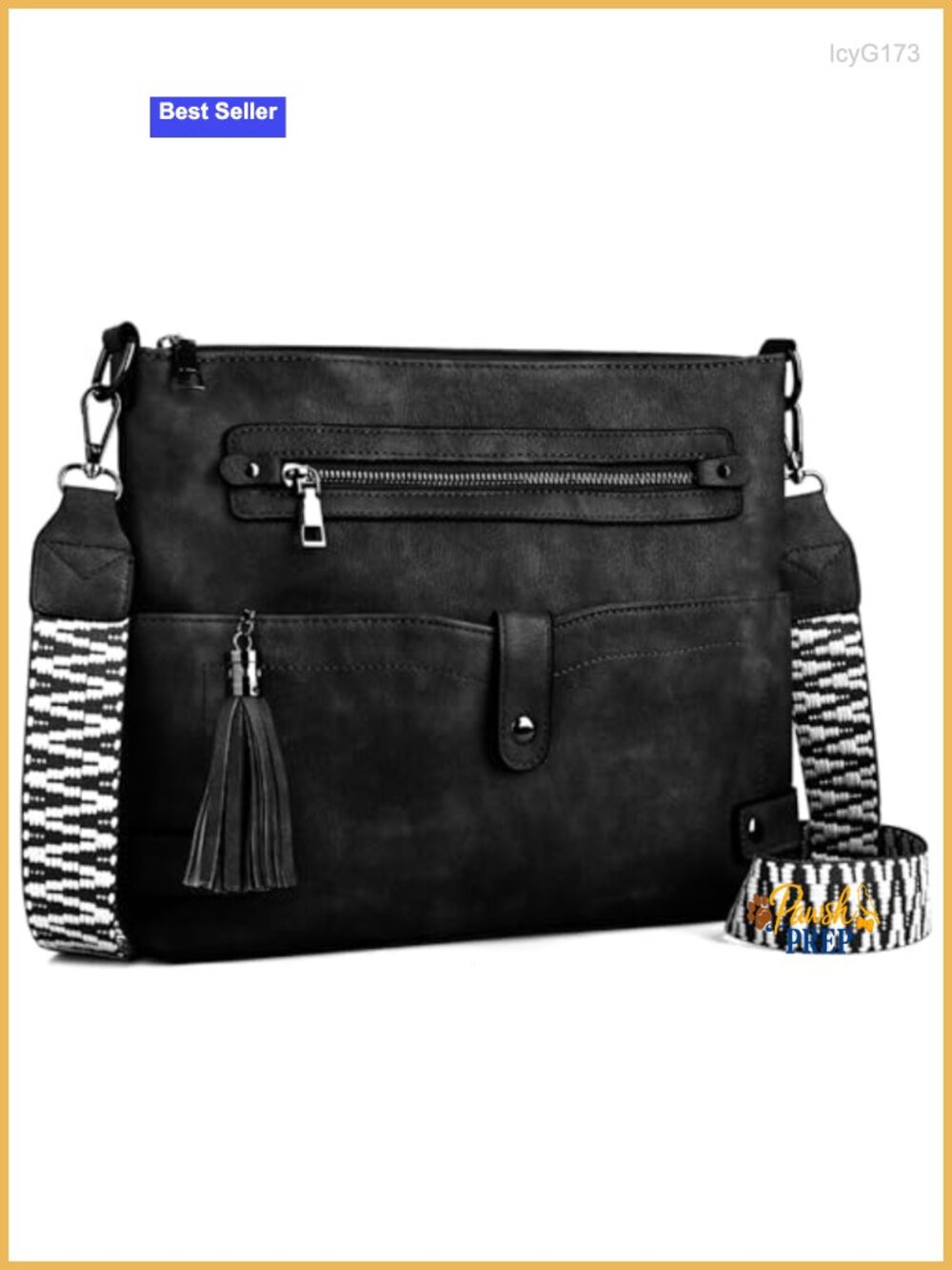 Large Vegan Leather Crossbody Purse with Boho Wide Strap, Multipocket Shoulder